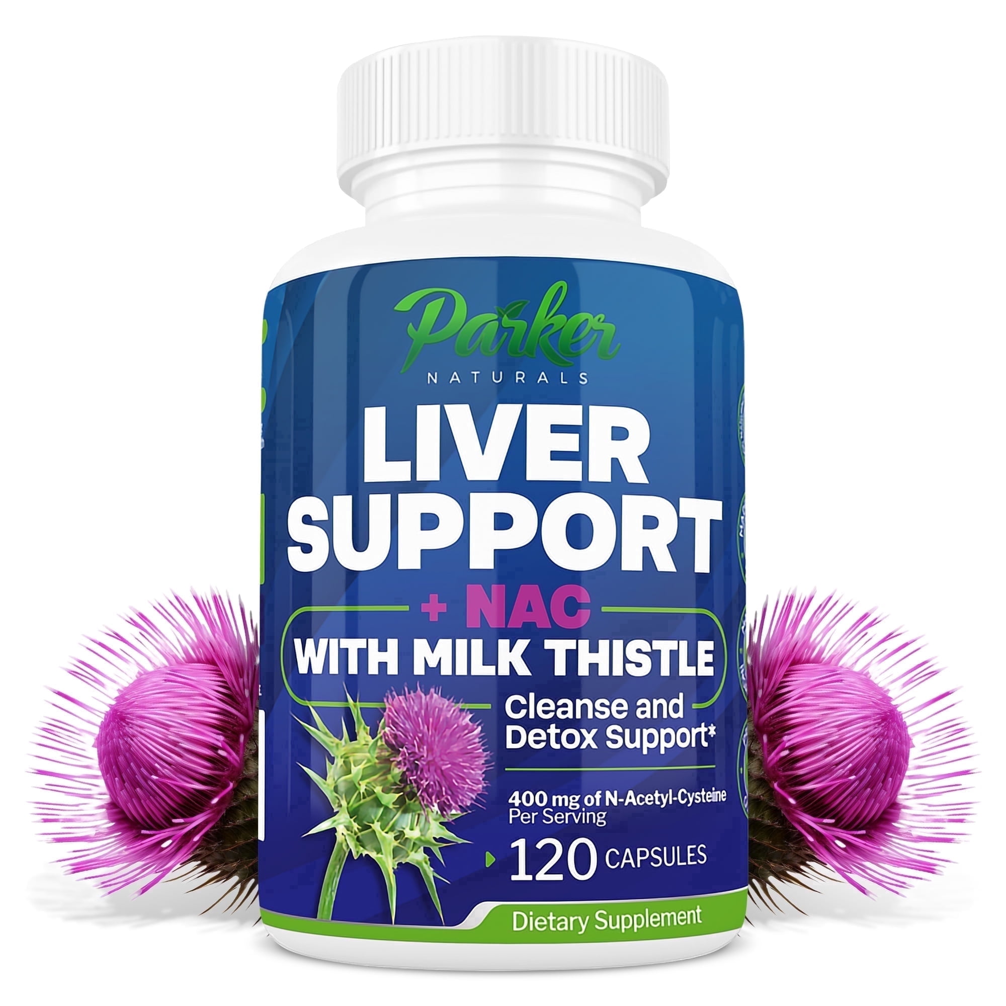 Parker Naturals Liver Support Capsules for Detox and Cleanse, Milk Thistle with NAC 400mg, Glutathione, Antioxidant, 120 Count
