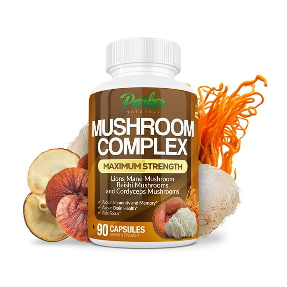 Parker Naturals Mushroom Complex with Lion’s Mane, Cordyceps, Reishi – Focus and Immunity Support, 90 Capsules