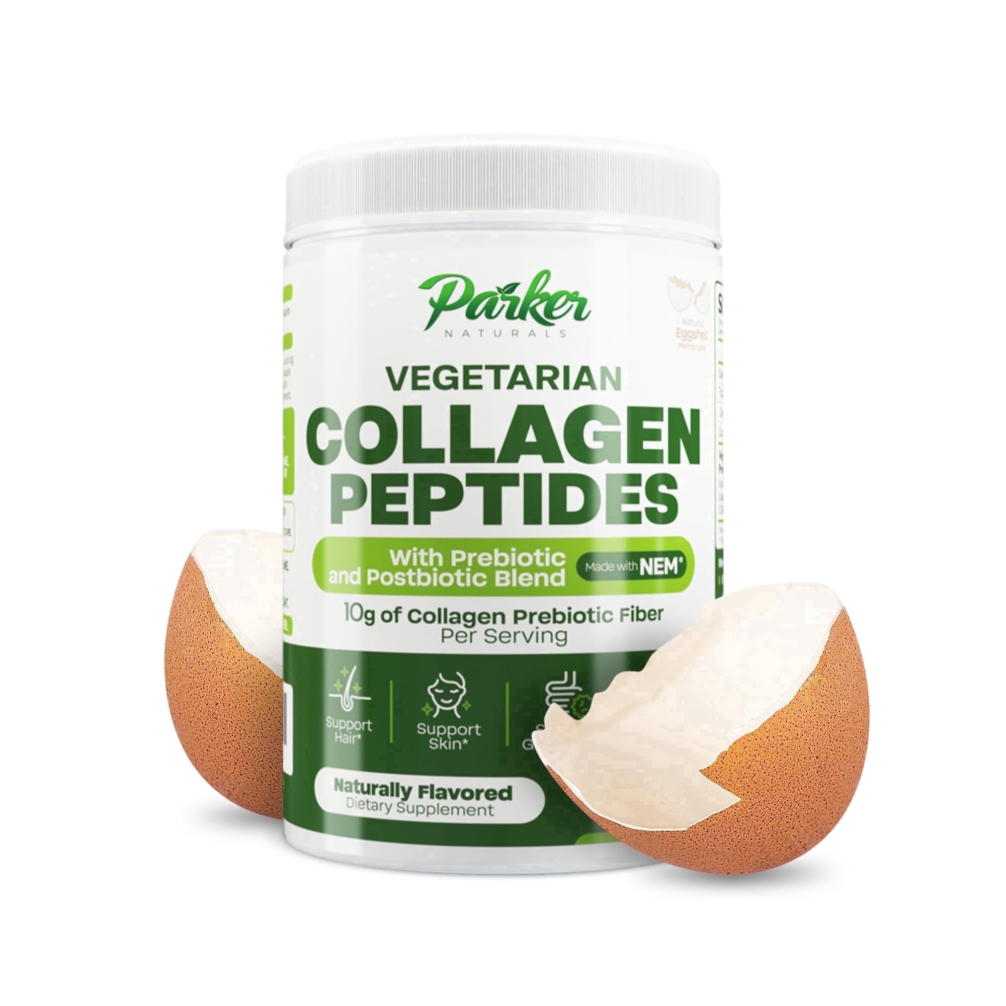 Parker Naturals Vegetarian Collagen Peptides Powder with NEM, Prebiotic and Postbiotic Blend for Skin, Hair, Gut and Joint health, 28 servings