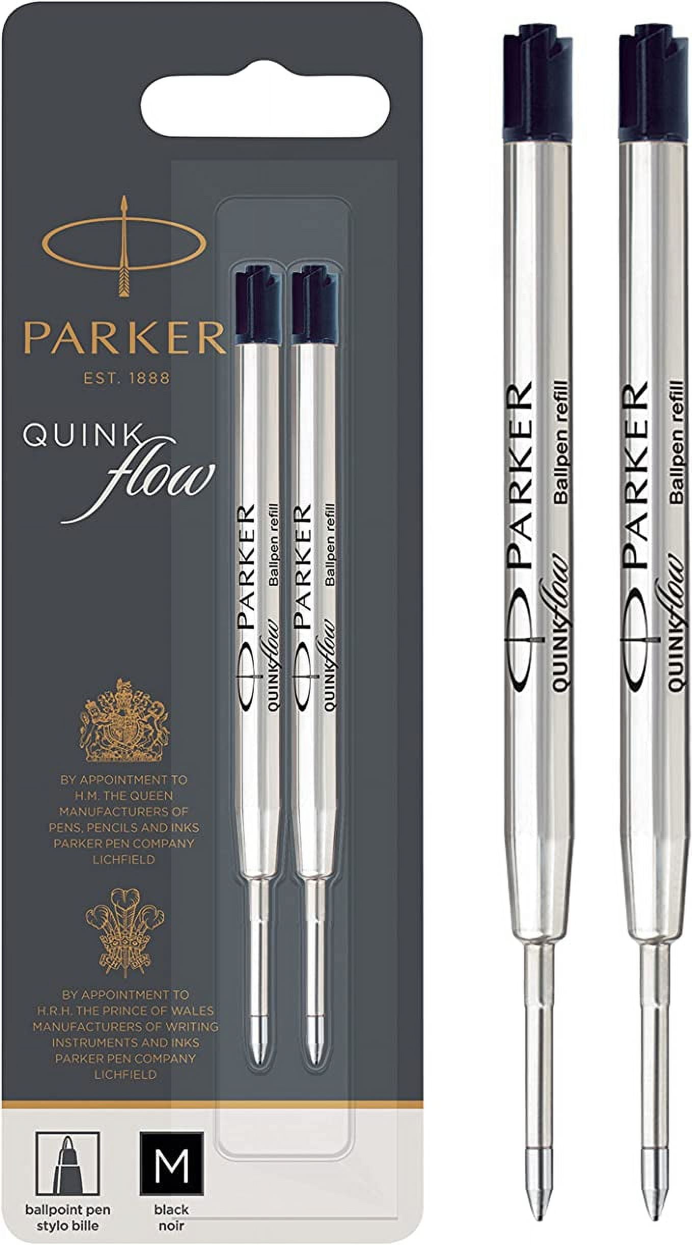 Parker QUINKflow Ballpoint Pen Ink Refill, Medium Tip, Black, 2 Pack