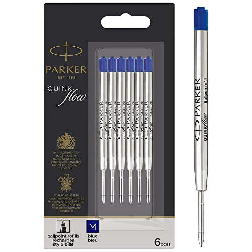 Parker QUINKflow Ballpoint Pen Ink Refills, Medium Tip, Blue, 6 Count Value Pack (2025156