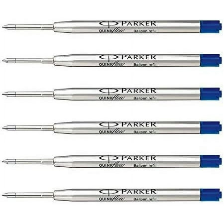 Parker Quink Flow Ball Pen Medium Point Blue Ink Refill (Pack of 6)