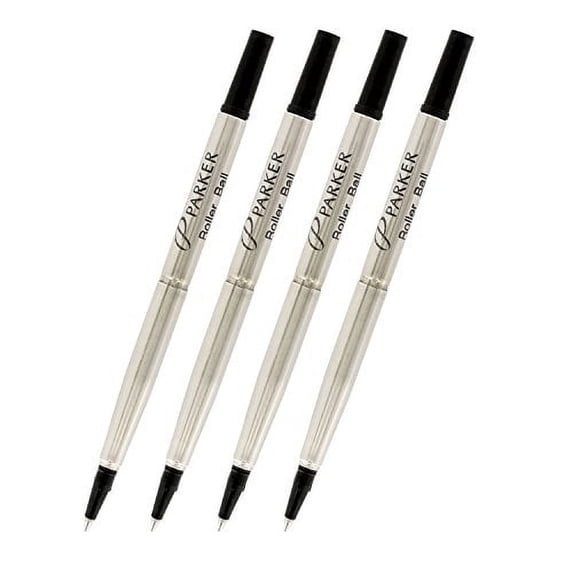 Parker Quink Ink Roller Ball Pen Refills, Medium Point, Black Ink, Pack of 4