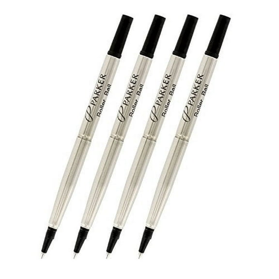 Parker Quink Ink Roller Ball Pen Refills, Medium Point, Black Ink, Pack of 4