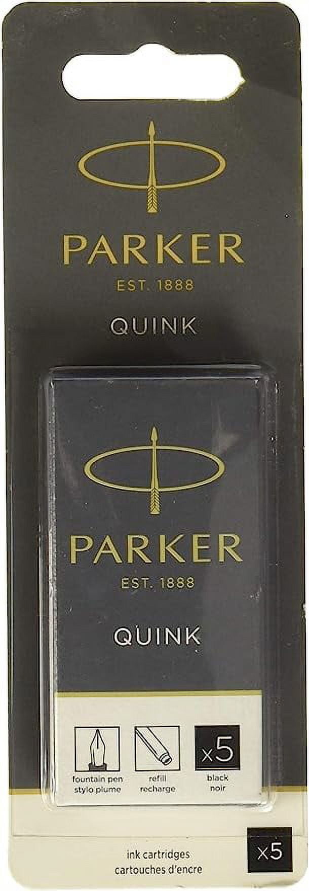 Parker Quink Permanent Ink Fountain Pen Refill Cartridges, 10 Black Ink