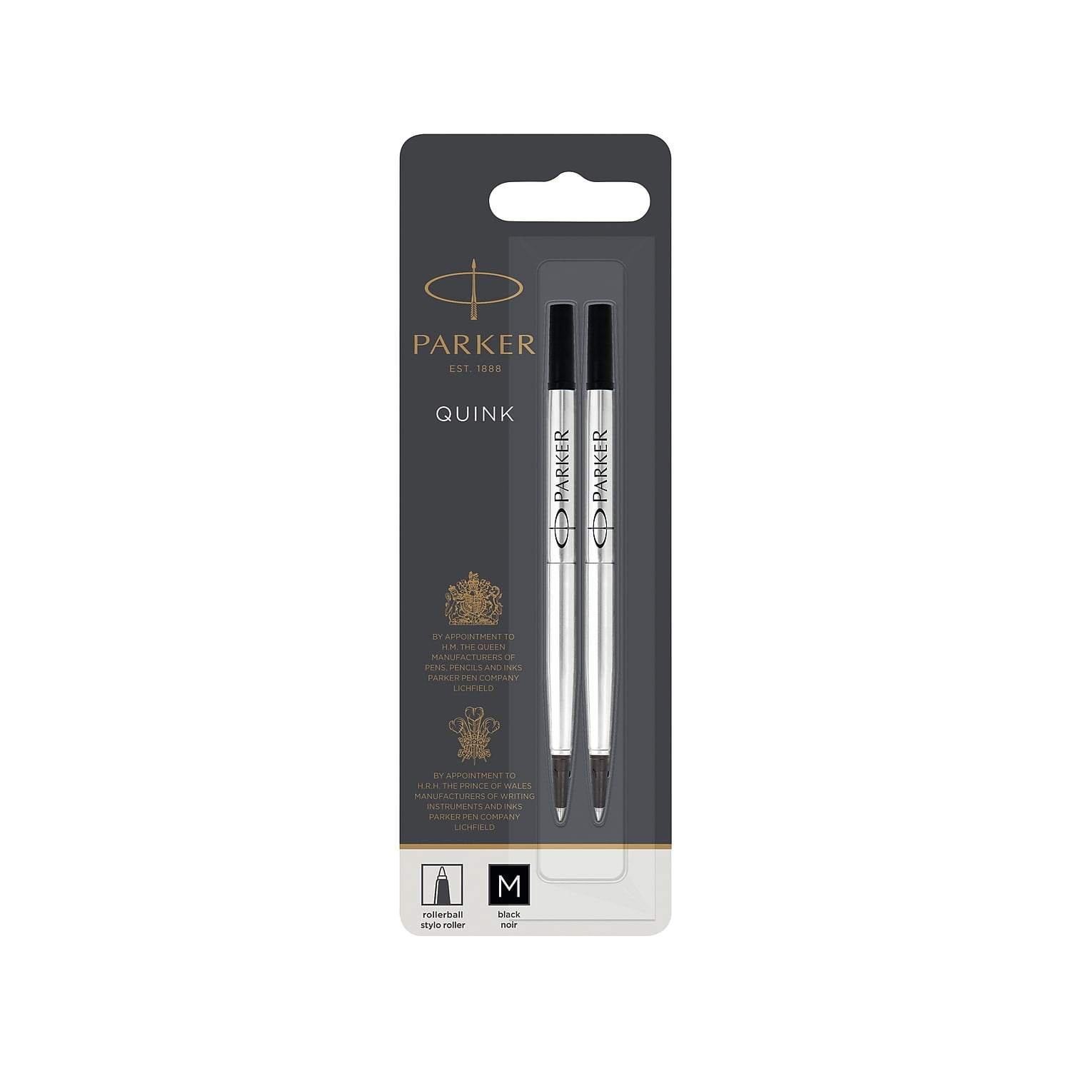 Quink Refill for Parker Rollerball Pen, Medium Tip, Black Ink, 2/Pack Quink Refill for Parker Rollerball Pen, Medium Tip, Black Ink, 2/Pack
