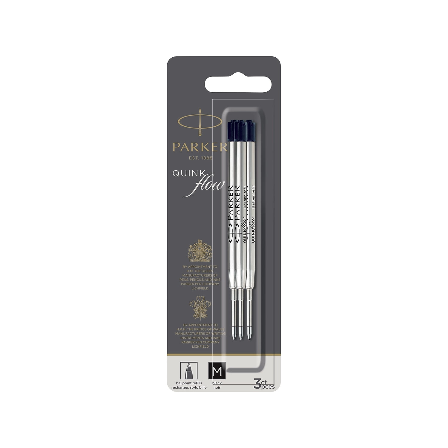 Parker Quinkflow Ballpoint Pen Refill 0.7 mm Medium Point Black Ink 3