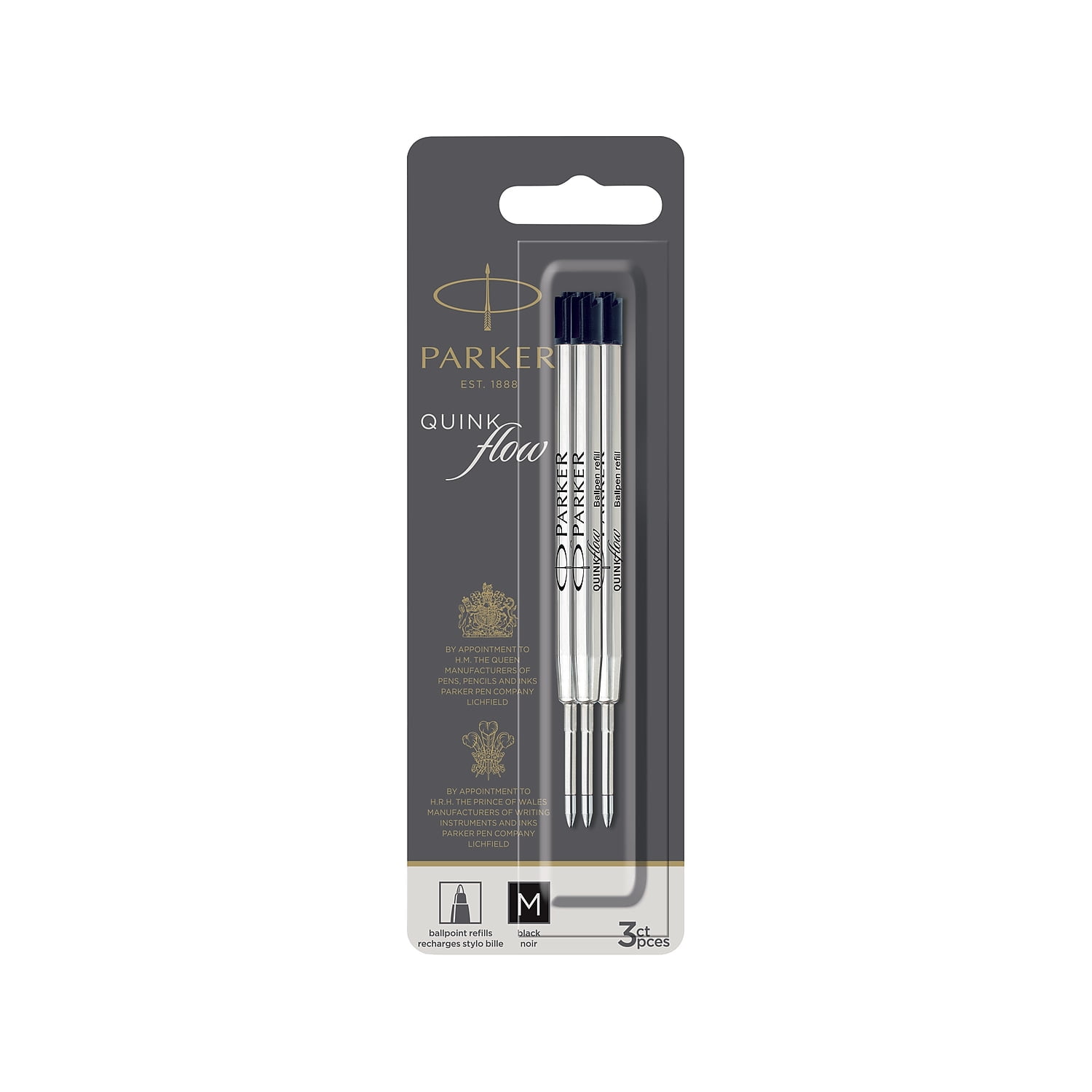 Parker Quinkflow Ballpoint Pen Refill 0.7 mm Medium Point Black Ink 3/Pack (2119151)