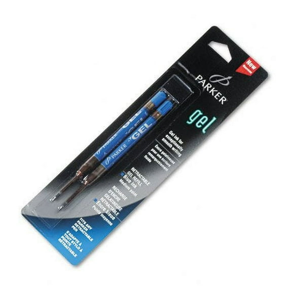 Parker : Refill for Gel Ink Roller Ball Pens, Medium, Blue Ink, 2/pack -:- Sold as 2 Packs of - 2 - / - Total of 4 Each
