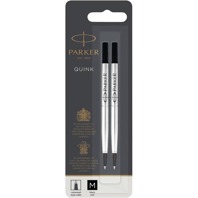 Parker Rollerball Pen Refill Medium Nib Black, Pack of 2