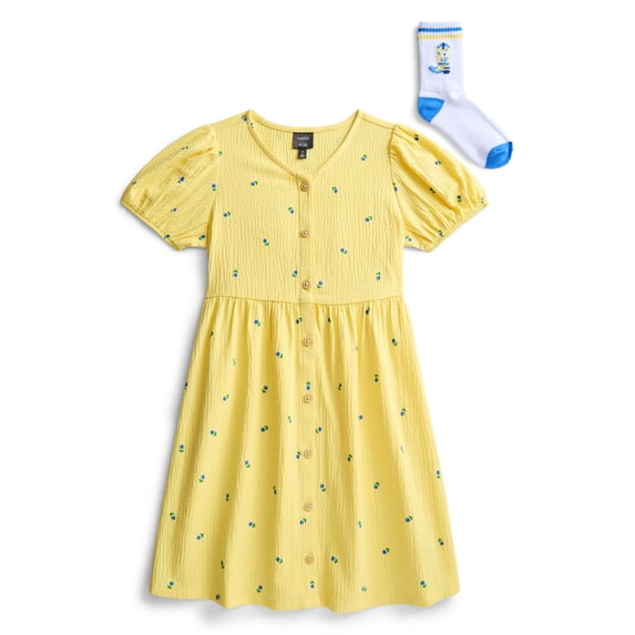 Parker Rose Girls Placket Dress and Socks, Sizes 4-18
