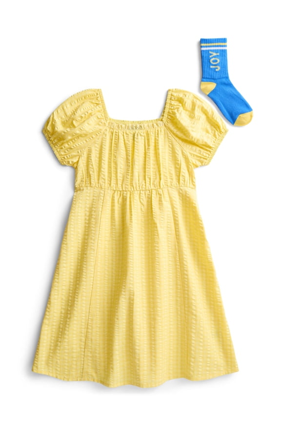 Girls Cotton Puff Sleeve Dress and Socks, Sizes 4-18