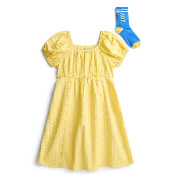 Parker Rose Girls Cotton Puff Sleeve Dress and Socks, Sizes 4-18