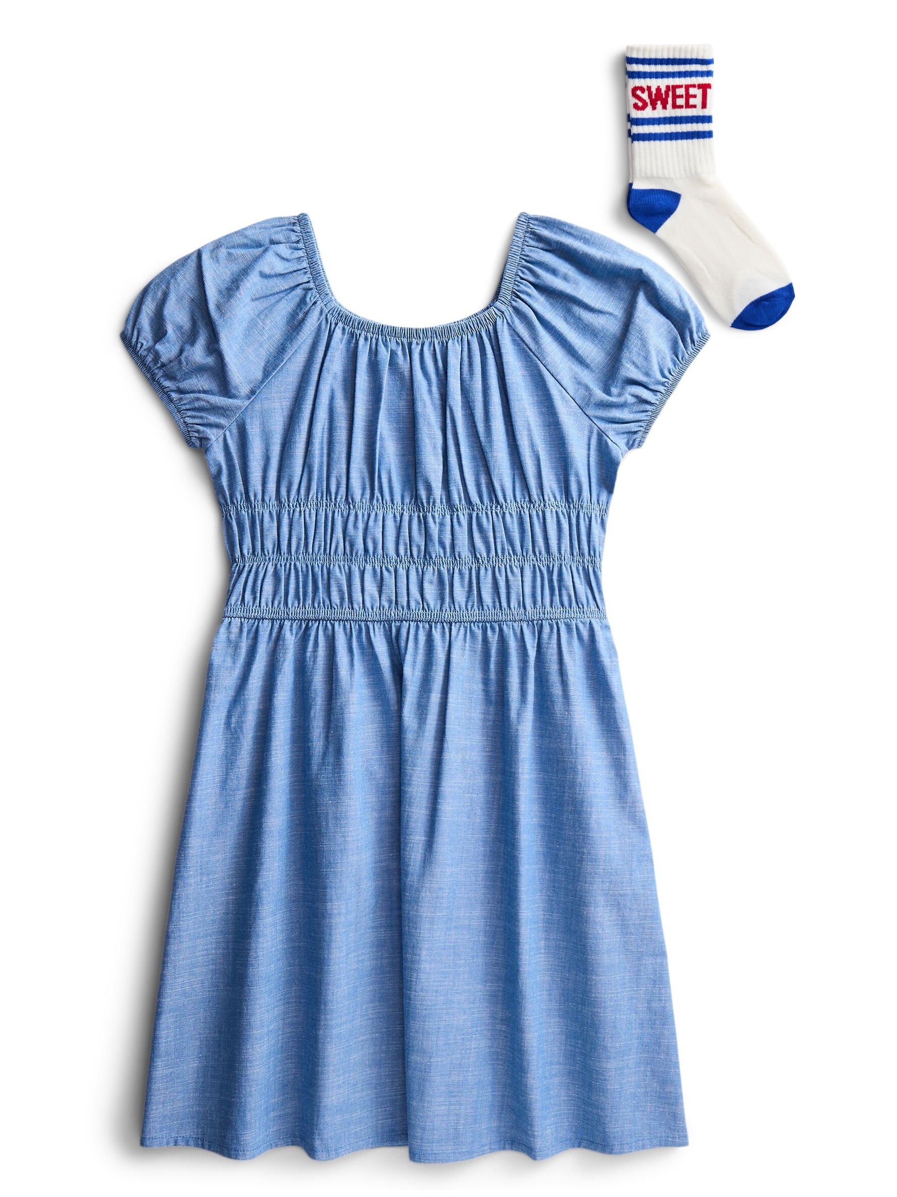 Parker Rose Girls Cotton Smocked Waist Dress and Socks, Sizes 4-18