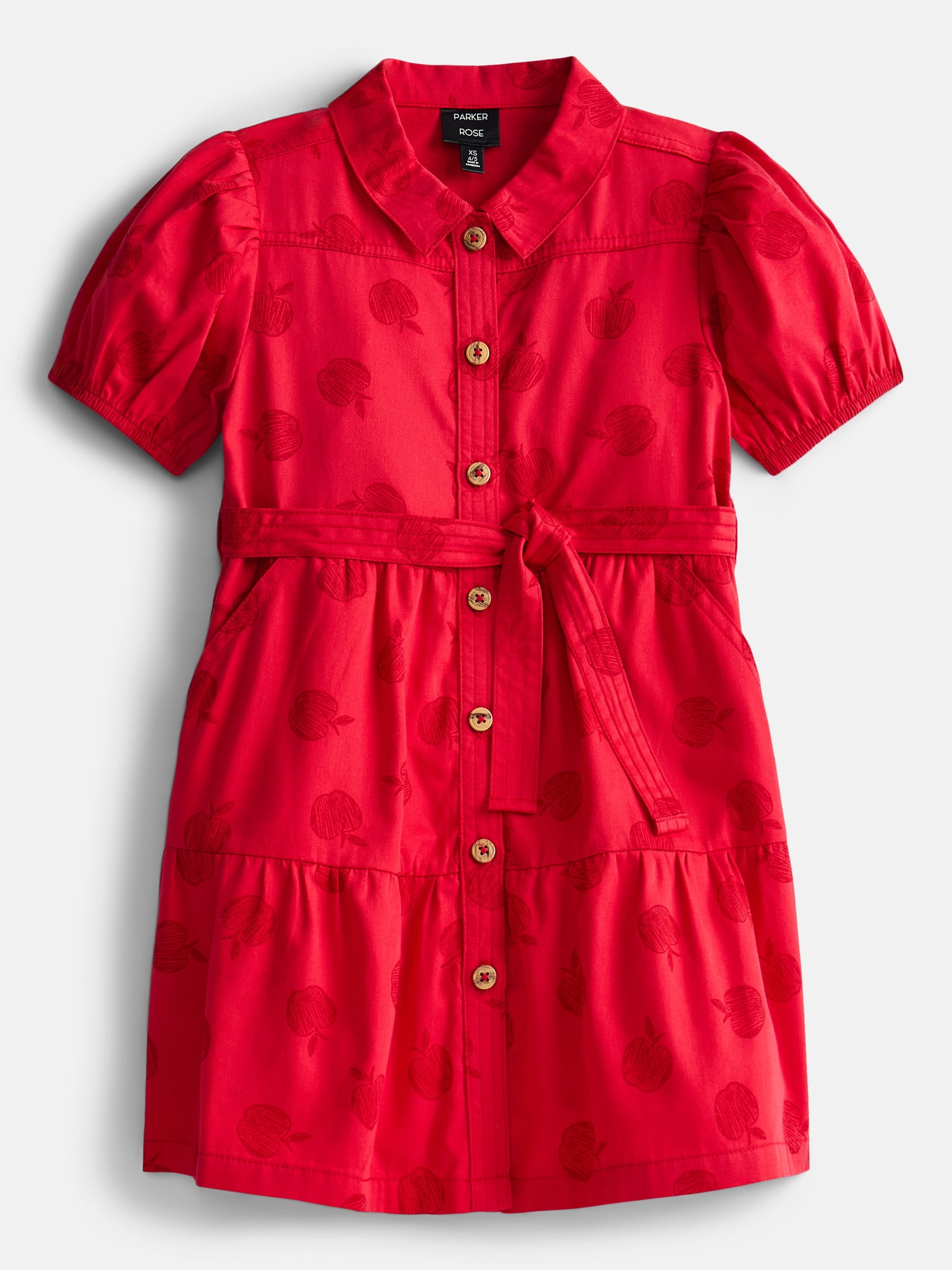Parker Rose Girls Button Front Tie Waist Dress with Puff Sleeves, Sizes 4-18
