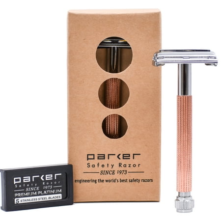 Parker Safety Razor 29L Double Edge Butterfly Open Double Edge Safety Razor and 5 Blades - Rose Gold
