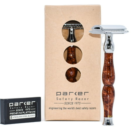 Parker Safety Razor, 45R Heavyweight Double Edge Safety Razor & 5 Parker Premium Platinum Razor Blades