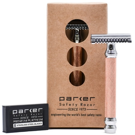 Parker Safety Razor 63C Three Piece Shaving Open Comb Double Edge Safety Razor & 5 Parker Blades