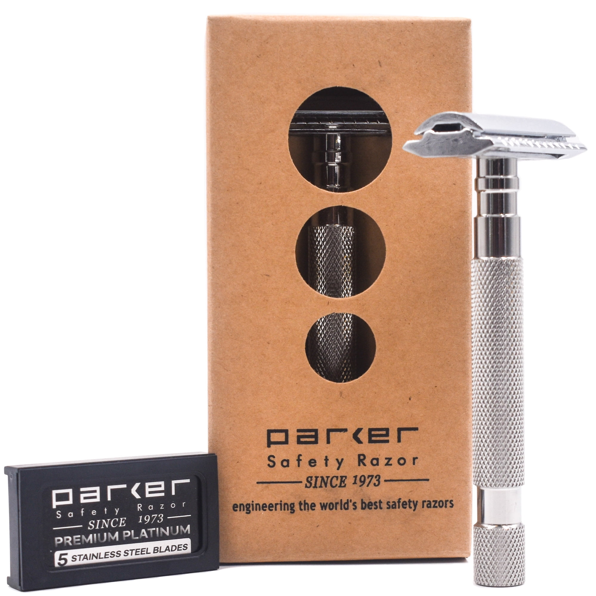 Parker Safety Razor 64S Stainless Steel Handle Double Edge Safety Razor & Parker Premium Platinum Blades