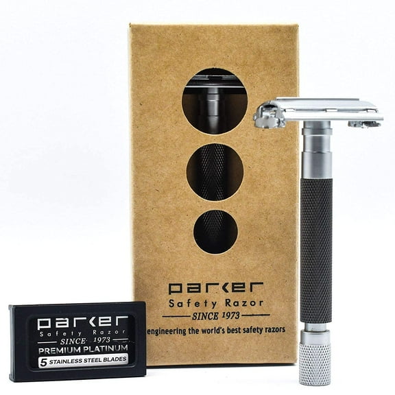 Parker Safety Razor 74R Butterfly Open Double Edge Razor for Men and Women with 5 Parker Platinum Blades