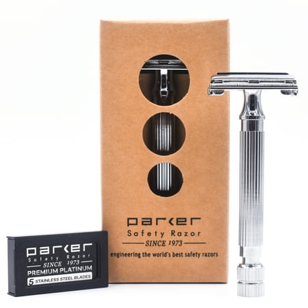 Parker Safety Razor 82R Heavyweight Butterfly Razor with Brass Handle–5 Parker Razor Blades Included
