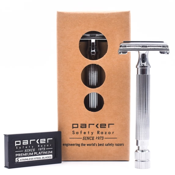 Parker Safety Razor 82R Heavyweight Butterfly Razor with Brass Handle–5 Parker Razor Blades Included