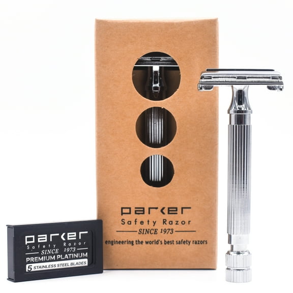 Parker Safety Razor 82R Heavyweight Butterfly Razor with Brass Handle5 Parker Razor Blades Included