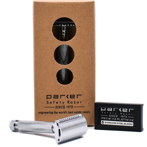 Parker Safety Razor, 97R Traditional Short Handle Double Edge Safety Razor & 5 Blades