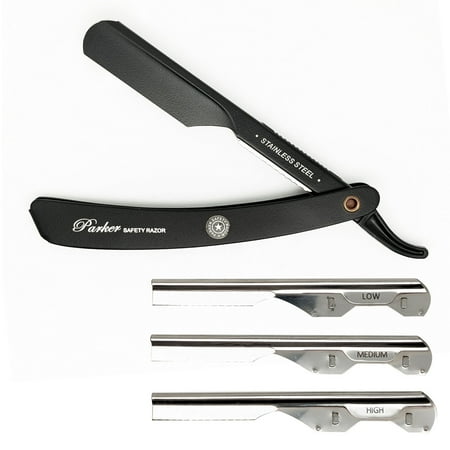 Parker Safety Razor ADJUSTABLE Straight Edge Barber Razor for Professionals with 3 Different Blade Inserts – PTABK Model