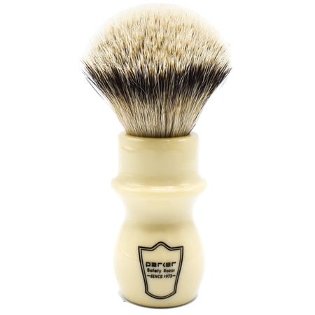 Parker Safety Razor Silvertip Shaving Brush with Brush Stand - Extra Soft Bristles -(Ivory Color)