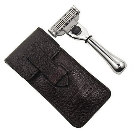Parker Safety Razor's Chrome Handle Travel Mach 3 Razor - Genuine Leather Case Included