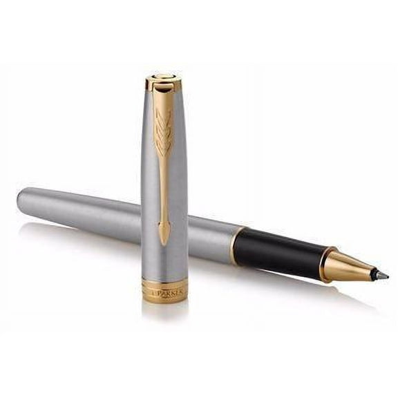 Parker Sonnet Rollerball Pen | Stainless Steel with Gold Trim | Fine Point Black Ink | Gift Box