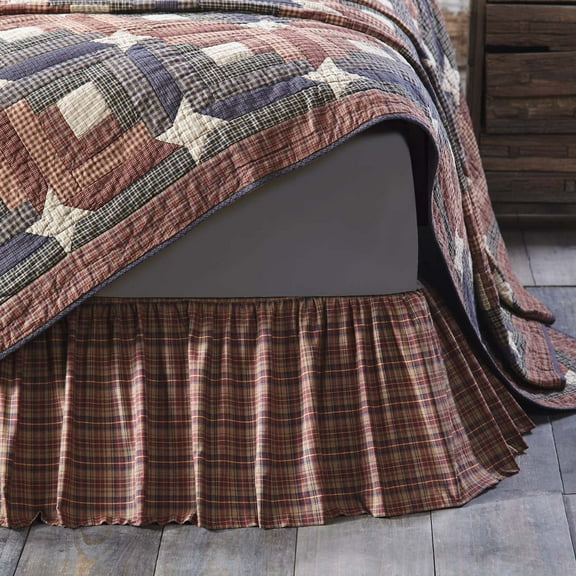 VHC Brands Rustic Bedding Parker Cotton Hand Quilted Patchwork Star Plaid Gathered Split Corners Matching