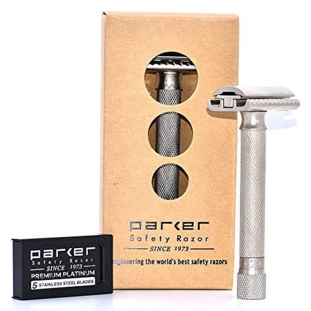 Parker Variant Adjustable Double Edge Safety Razor and 5 Blades - (Satin Chrome)