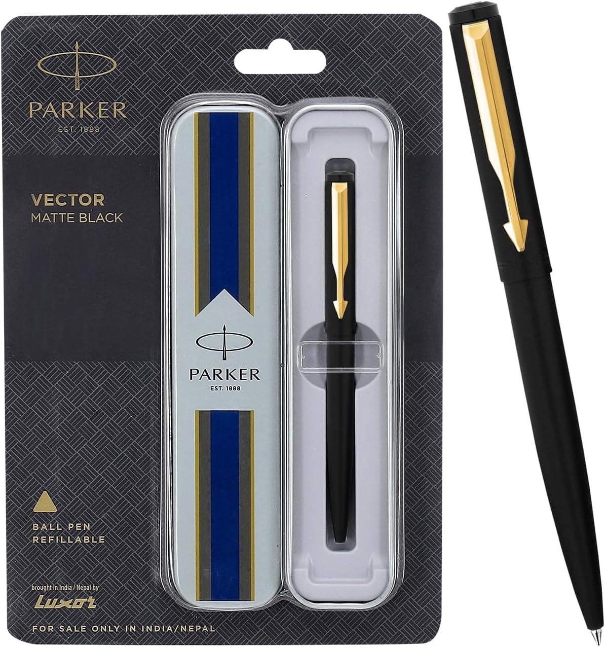 Parker Vector Matte Black Gt Ball Pen Blue Ink and Fine Nib