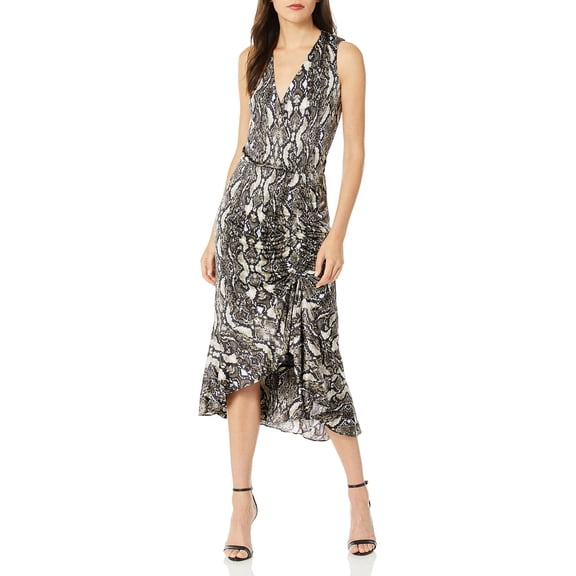 Parker Women's Briony Sleeveless Wrap Front Ruched Botton Dress, Neutral Python, XS