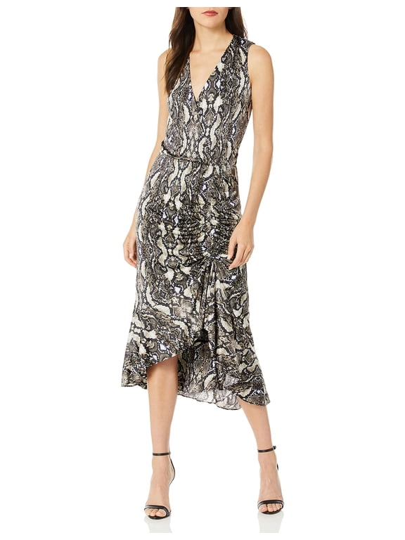 Women's Briony Sleeveless Wrap Front Ruched Botton Dress, Neutral Python, XS