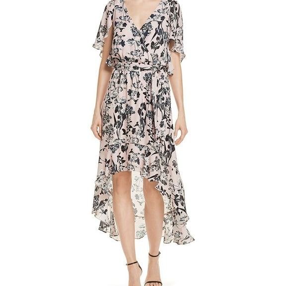 Parker Womens Demi Floral High-Low A-line Dress, Pink, Medium