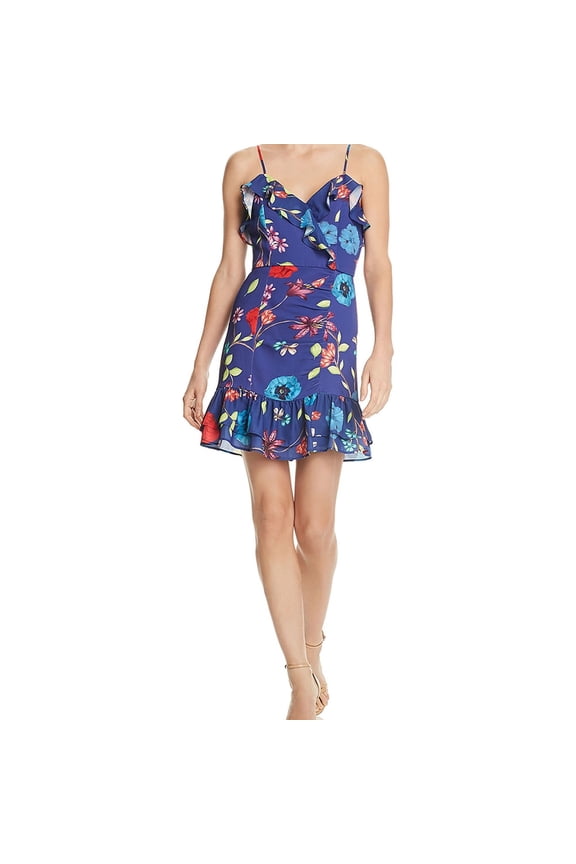Womens Erica Floral Ruffled Mini Dress Blue 8