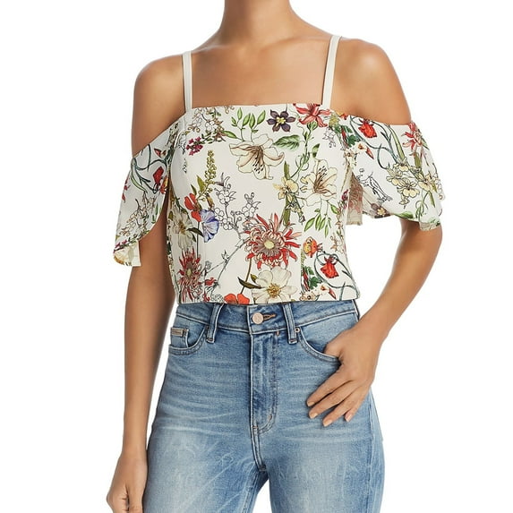 Parker Womens Floral Print Cold Shoulder Blouse, Multicoloured, Medium