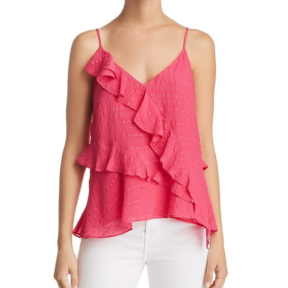 Parker Womens Ruffle Silk Cami Tank Top, Pink, Small