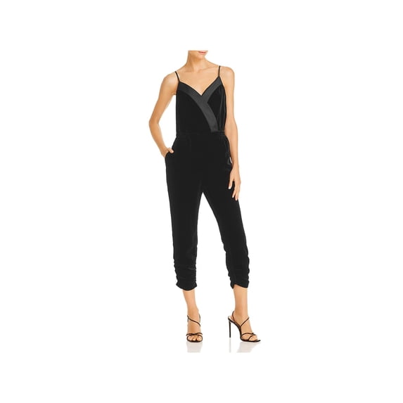 Parker Womens Velvet Faux Wrap Jumpsuit Black 2