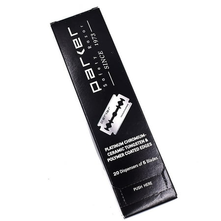 Parker's Double Edge Razor Blades,100 Count (20 x 5), Premium Platinum Razor Blades with Platinum, Tungsten and Chromium Coated Edges
