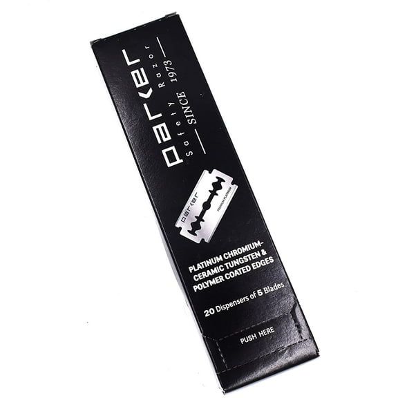 Parker's Double Edge Razor Blades,100 Count (20 x 5), Premium Platinum Razor Blades with Platinum, Tungsten and Chromium Coated Edges