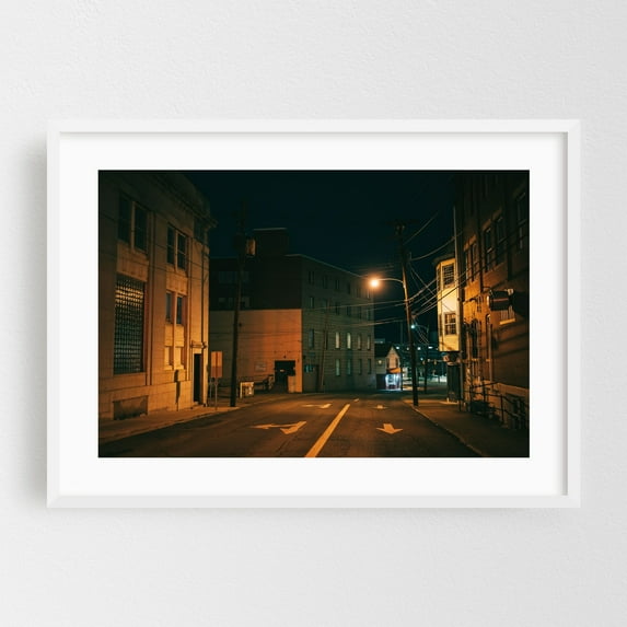 Parkersburg at Night - Parkersburg West Virginia Photography Street Photography Nightlife City Architecture Vintage Night Sky White Framed Wall Art Print 5 x 7 inches