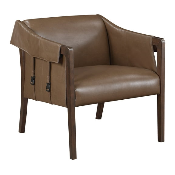 Parkfield Accent Chair in Molasses Brown Faux Leather with Walnut Frame