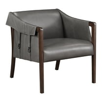 Parkfield Accent Chair in Pewter Gray Faux Leather with Walnut Frame