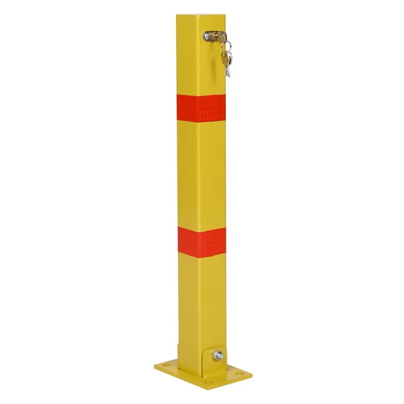 Parking Bollard - Square Yellow Steel Barrier Posts with Lock, Car Parking Protection for Home, Garage, Street Decor