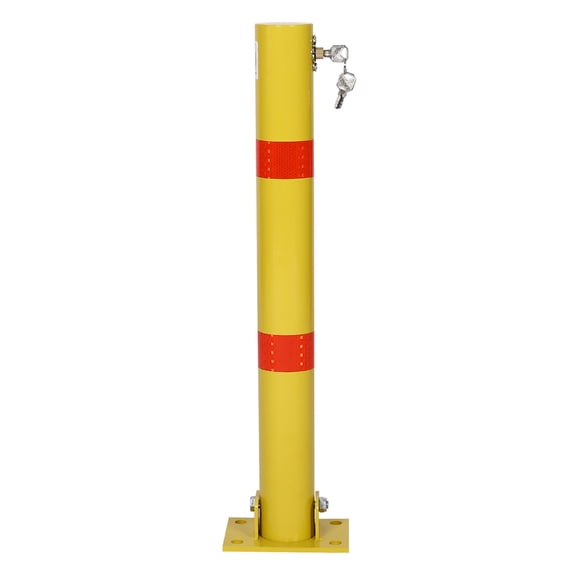 Parking Bollard, Yellow Steel Barrier Post - Car Parking Protection, Garage & Street Decor, Lockable Pole for Driveway Safety