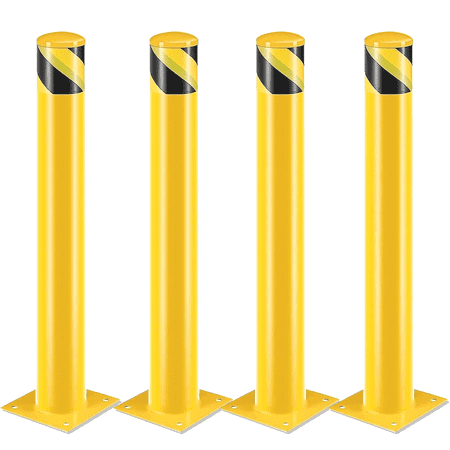 Parking Bollards, 48-inch Steel Safety Bollards with 4.5 Inch Diameter for Driveway Security in High Traffic Areas